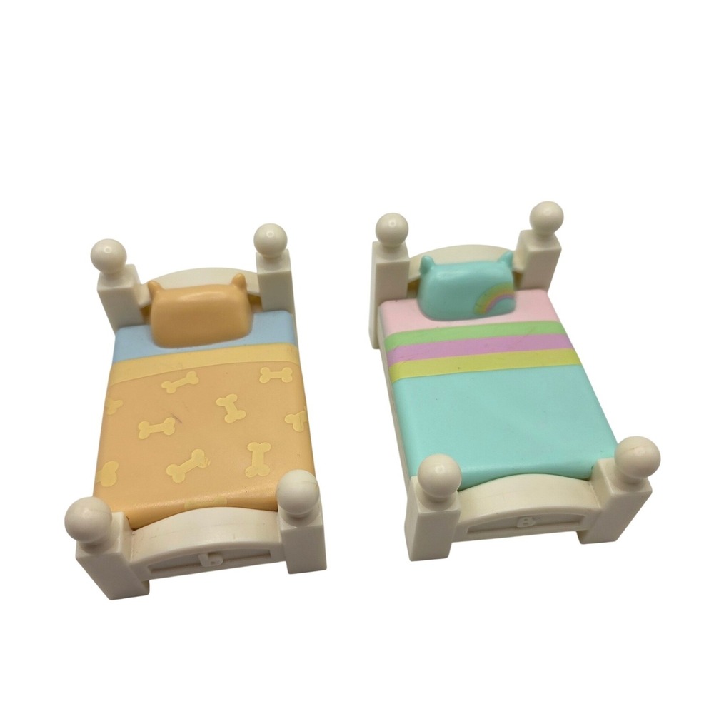 Moose Studio Little Mini Dollhouse Beds Set Of 2 Dog Bone Rainbow Decor /OO
